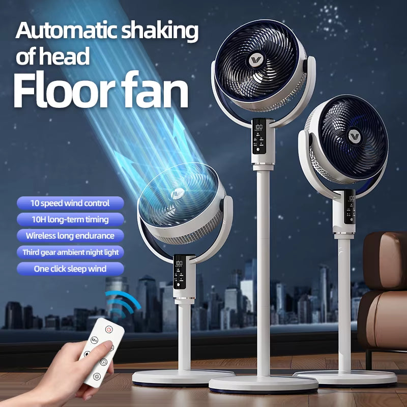 Electric Air Circulation Fan Floor Standing Fan with Night Light Shaking Head Silent Household Vertical Table Fan