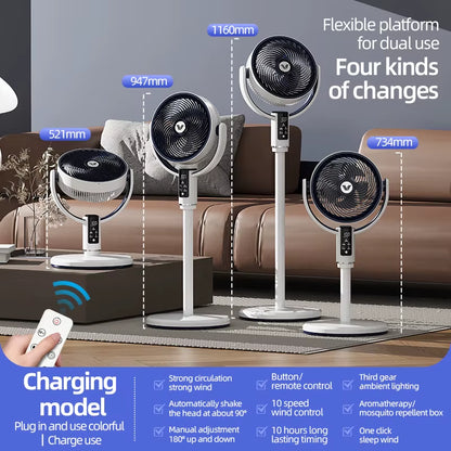 Electric Air Circulation Fan Floor Standing Fan with Night Light Shaking Head Silent Household Vertical Table Fan